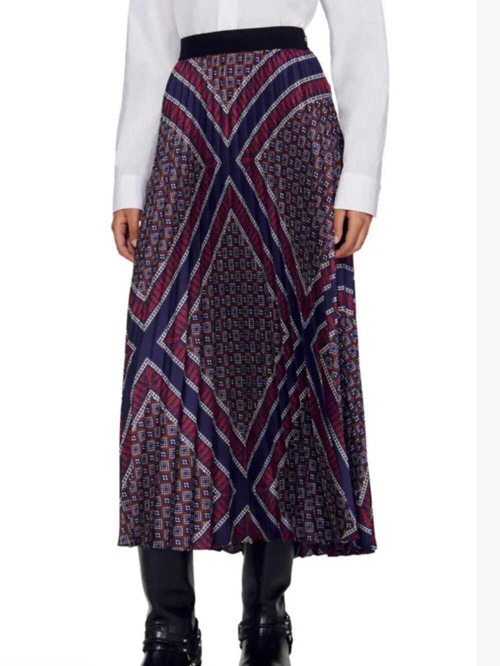 SANDRO Loana Pleated High Waist Midi Skirt Size 3 US 6 Medium